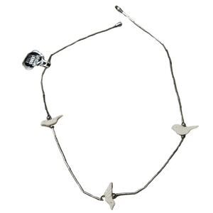 1970s Carved Bird Shell Beads Liquid Silver Single Strand Boho Necklace 16 Inch